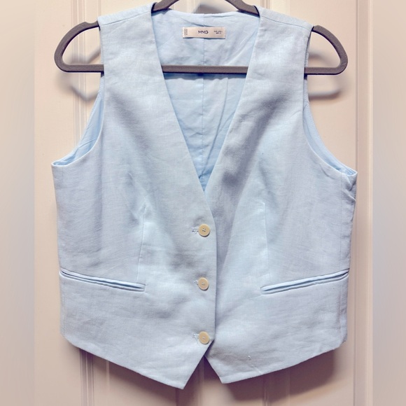 Mango Jackets & Blazers - Mango Linen Light Blue Sleeveless Vest